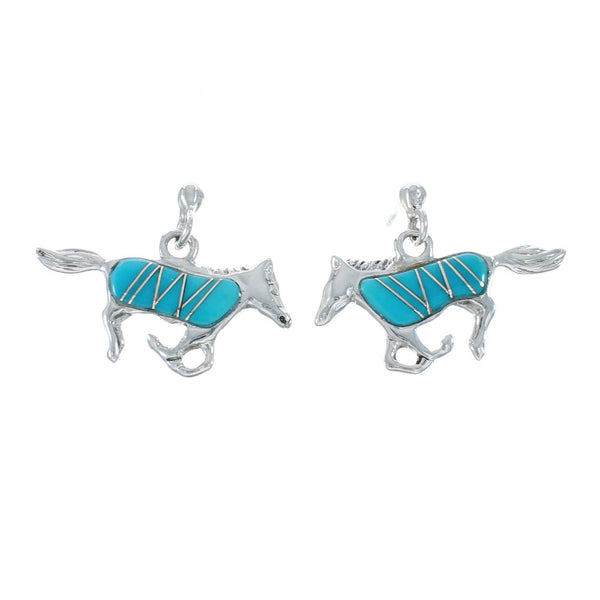 Turquoise Inlay Sterling Silver Horse Post Dangle Earrings AX129991